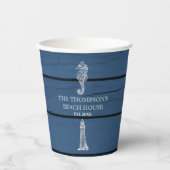ブルー素朴ウッドシーホースライトハウスビーチハウス 紙コップ (正面)