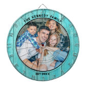 ブルー素朴ウッドビーチハウスファミリー名写真 ダーツボード (正面)