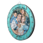 ブルー素朴ウッドビーチハウスファミリー名写真 ダーツボード (正面右)