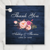 ブルー素朴ウッドピンクフローラ結婚ズ・サンキュー フェイバータグ (正面)