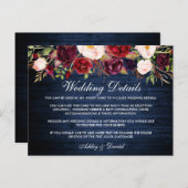 ブルー素朴ウッドフローラ結婚詳細カード ポストカード (正面/裏面)