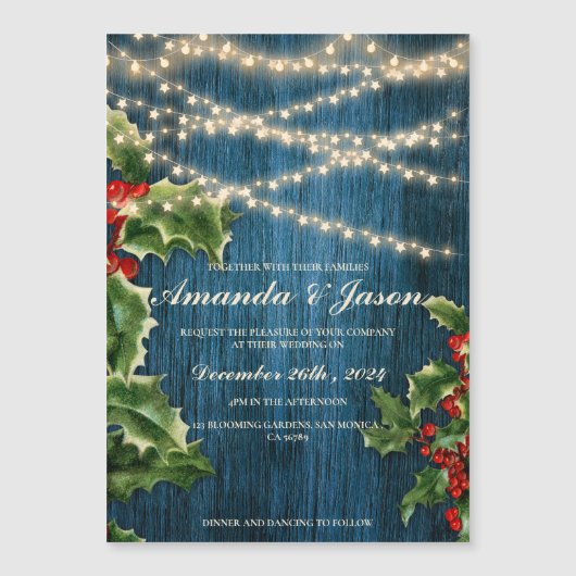 ブルー素朴ウッドベリーフェスティバル結婚式招待状 (正面)