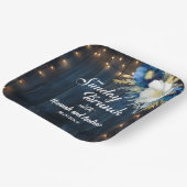 ブルー素朴ウッドホワイトフローラサンデーブランチ ペーパープレート (傾斜あり)