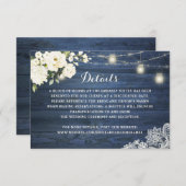 ブルー素朴ウッドホワイトフローラレース結婚ズ詳細 招待状 (正面/裏面)