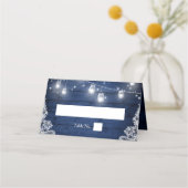 ブルー素朴ウッドメイソンジャイルライツレース結婚ズ プレイスカード (正面)