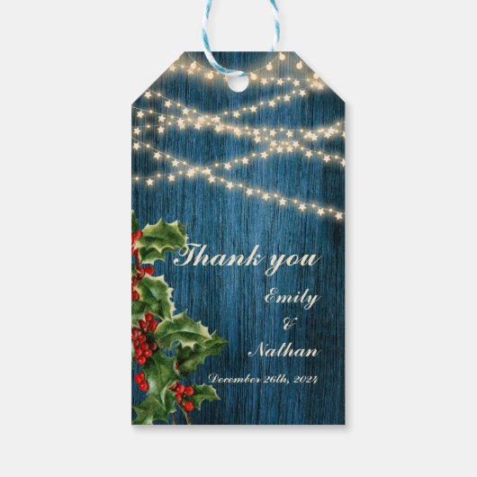 ブルー素朴ウッドライトクリスマス結婚式の引き出物 ギフトタグ (裏面)
