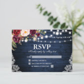 ブルー素朴ウッドライトレースフローラ結婚ズ 出欠カード (スタンド正面)