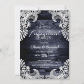 ブルー素朴ウッドレース婚約パーティ 招待状 (正面)