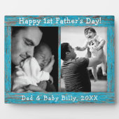 ブルー素朴ウッド文字ファースト父の日の写真 フォトプラーク (正面)