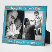 ブルー素朴ウッド文字ファースト父の日の写真 フォトプラーク (側面)