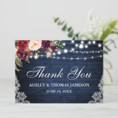 ブルー素朴ウッド結婚ズフローラライトレース感謝してい サンキューカード (スタンド正面)