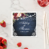 ブルー素朴ウッド結婚ズ照明フローラレース スタンダードカクテルナプキン (インサイチュ)