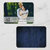 ブルー素朴ウッド結婚ズWebサイトQRオーバーレイフォト エンクロージャーカード (正面/裏面)