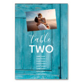 ブルー素朴ウッド2写真結婚のゲスト名 テーブルナンバー (裏面)