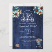 ブルー素朴ウッドI do BBQ婚約パーティ 招待状 (正面)