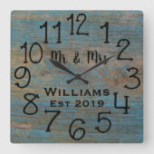 ブルー素朴ウ動揺してドカスタムウ スクエア壁時計 (正面)