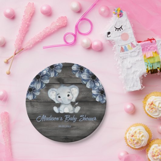 ブルー素朴エレファントフローラ木製紙プレート ペーパープレート (パーティー)