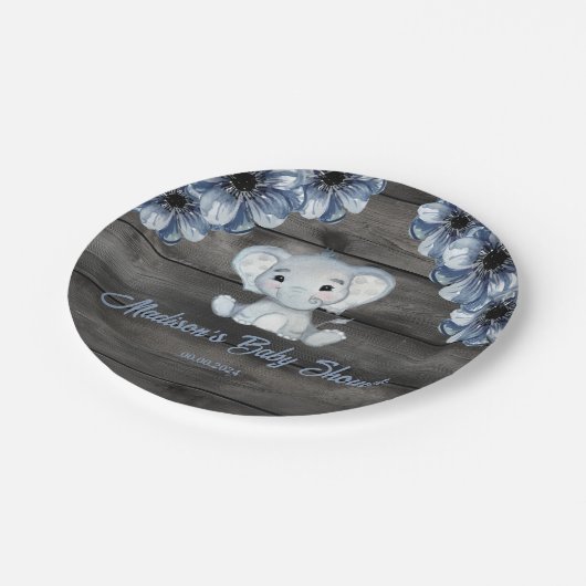 ブルー素朴エレファントフローラ木製紙プレート ペーパープレート (アングル)