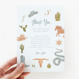 ブルー素朴カウボーイ誕生日パーティー サンキューカード