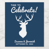 ブルー素朴カントリーバックディアシルエット結婚ズ ワインラベル (シングルラベル)