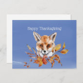 ブルー素朴キツネ紅葉サンクスギビング シーズンポストカード (正面/裏面)