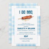 ブルー素朴ギンガムI do BBQ婚約パーティ 招待状 (正面/裏面)