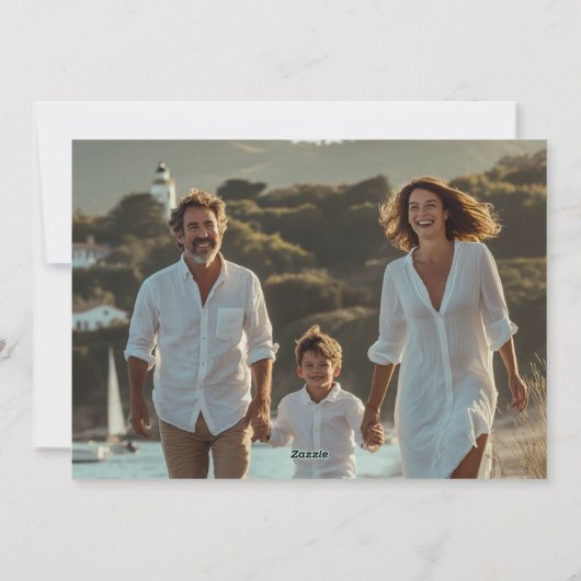 ブルー素朴クリスマスファミリーフォトビ航海のーシー シーズンカード (裏面)