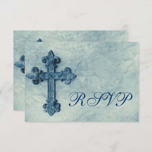 ブルー素朴クロ動揺してス結婚式の出欠確認カード 出欠カード (正面/裏面)