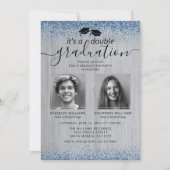 ブルー素朴グリッターダブル卒業写真 招待状 (正面)