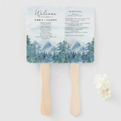 ブルー素朴グリーンマウンテンズ結婚式 プログラム ハンドファン (正面&裏面)