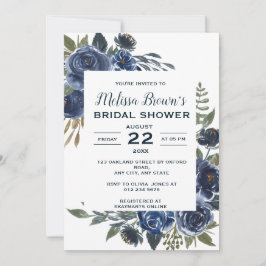 ブルー素朴グリーンユーカリフローラブライダルシャワー 招待状