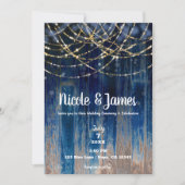 ブルー素朴コースタルバーンウッド《写真》ぼけ味ライト結婚ズ 招待状 (正面)