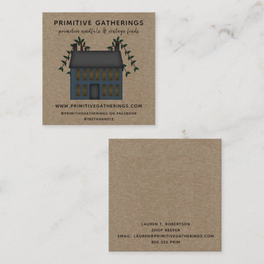 ブルー素朴サルトボ初期のックハウスカントリークラフト スクエア名刺 (正面/裏面)