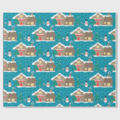 ブルー素朴サンタズワークショップクリスマスホリデー ラッピングペーパー (フラット)