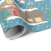 ブルー素朴サンタズワークショップクリスマスホリデー ラッピングペーパー (ロールコーナー)