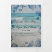 ブルー素朴シーシェルビーチ結婚式写真 三つ折りプログラム (カバー)