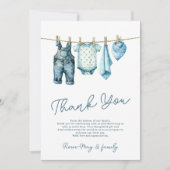 ブルー素朴ジャンベビーデニムカントリーベビーシャワー サンキューカード (正面)
