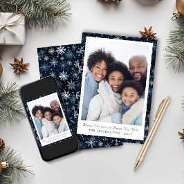 ブルー素朴スエレガントスノーフレークスホリデーフォト シーズンカード