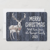 ブルー素朴スノイのトナカイのクリスマス家族の写真 シーズンカード (正面)