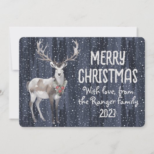 ブルー素朴スノイのトナカイのクリスマス家族の写真 シーズンカード (正面)