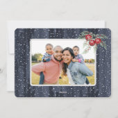 ブルー素朴スノイのトナカイのクリスマス家族の写真 シーズンカード (裏面)