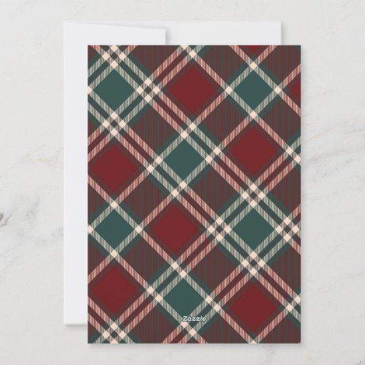 ブルー素朴タータンチェックウッドメリークリスマスフォト シーズンカード (裏面)