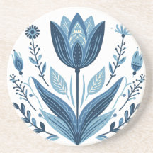 ブルー素朴チューリップフラワーフォークアートボタニカルデザイン