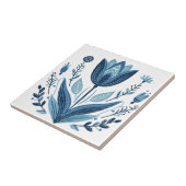 ブルー素朴チューリップフラワーフォークアートボタニカルデザイン タイル (側面)