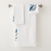 ブルー素朴チューリップフラワーフォークアートボタニカルデザイン バスタオルセット (インサイチュ)