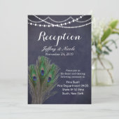 ブルー素朴ティール（緑がかった色）フェザーピーコ結婚ックのカード 招待状 (スタンド正面)