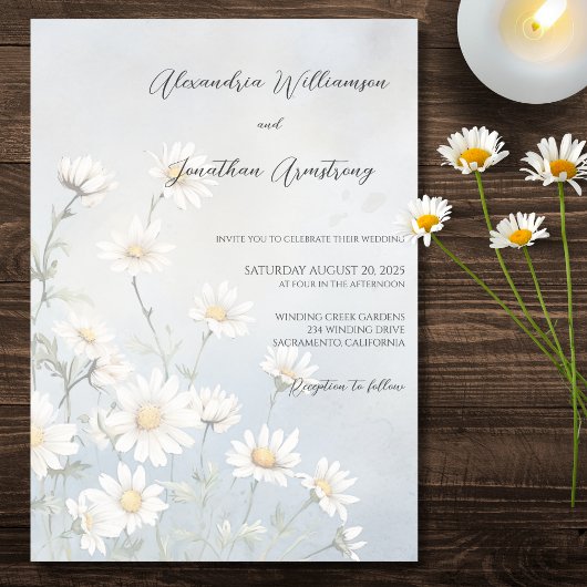 ブルー素朴デイジーの淡い色のフィー結婚ルド 招待状