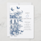 ブルー素朴トイレデジュイQRコード結婚ズ 招待状 (正面)