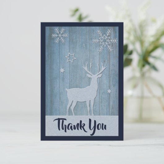 ブルー素朴トナカイ国クリスマスありがとう サンキューカード (スタンド正面)