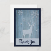 ブルー素朴トナカイ国クリスマスありがとう サンキューカード (正面/裏面)